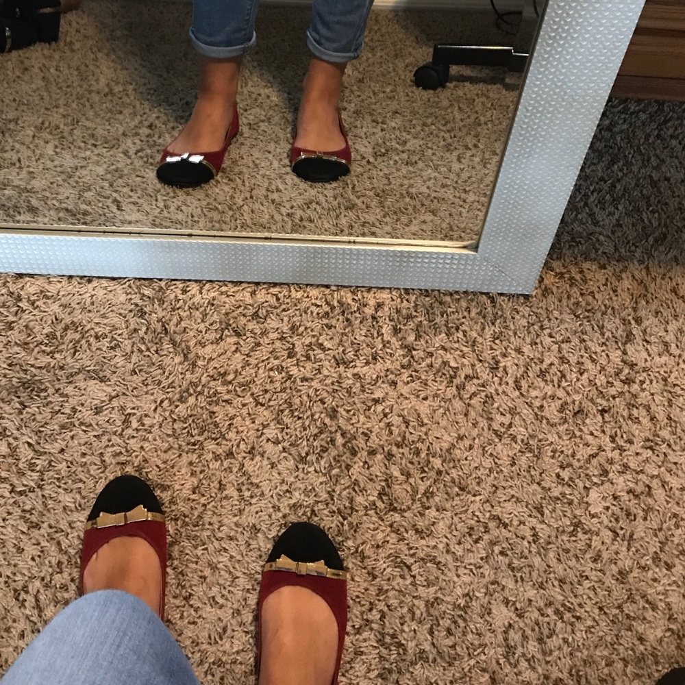 Red and black velvet flats